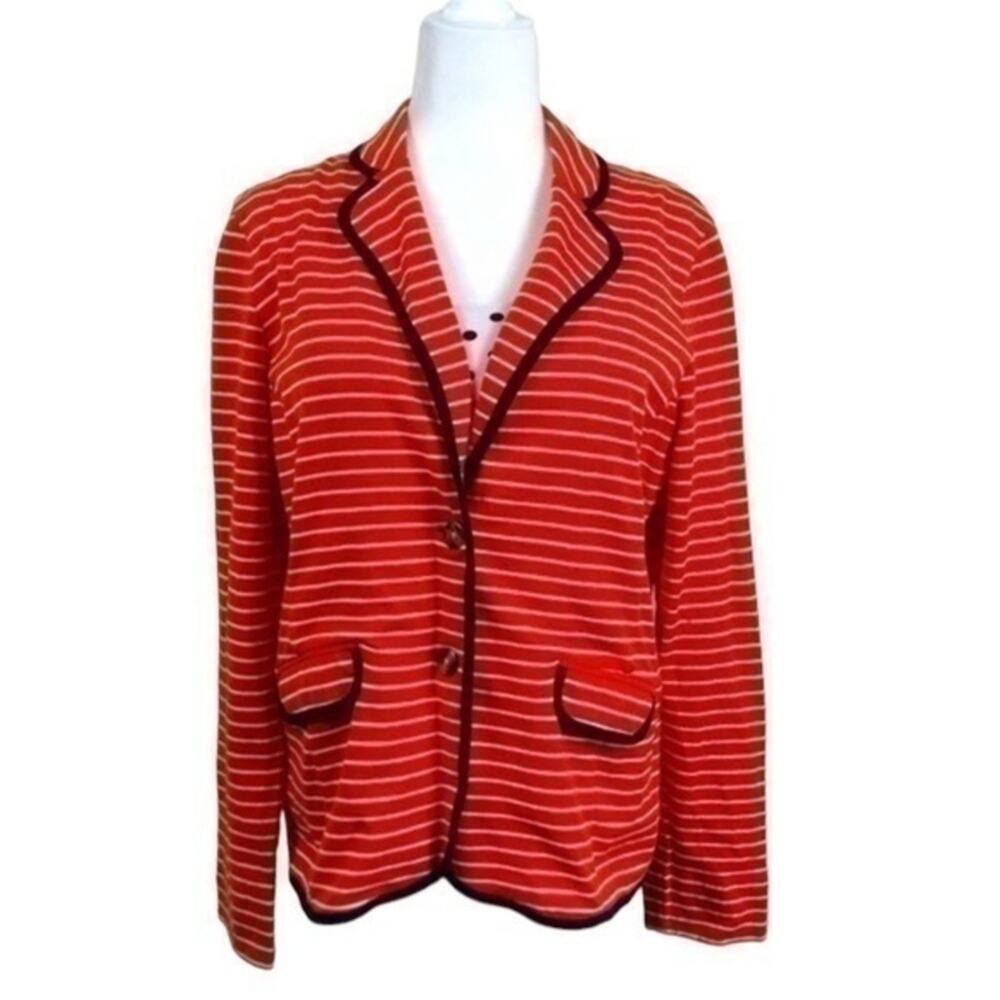 NWOT LL Bean orange white striped blazer. Medium. 100% cotton